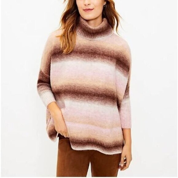 LOFT Sweater Womens Medium Ombre Turtleneck Poncho Oversized Cozy Boho Boxy - Picture 1 of 9